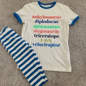 Mini Boden Unisex dinosaur names top and matching capris 11-12 and 9-10